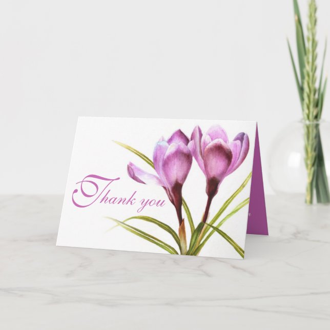 Boda de flores púrpura de Crocus, tarjeta de agrad (Anverso)