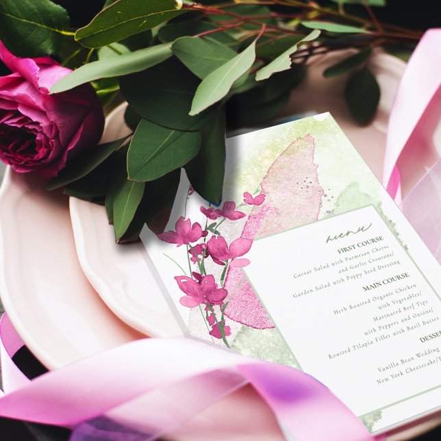 Boda de flores silvestres Menú acuarela Fuchsia ID (Subido por el creador)