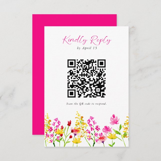 Boda de flores silvestres RSVP Código QR Script Fl (Anverso / Reverso)