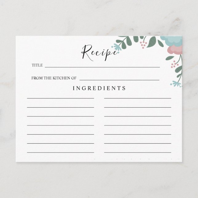 Boda de Flores Silvestres, Tarjeta de Receta Flora (Anverso)