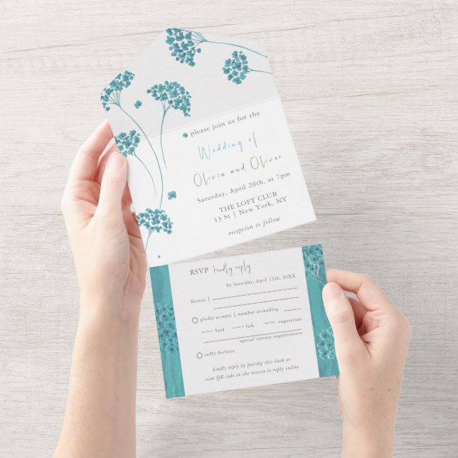 Boda De Flujo Turquesa Cuto En Una Invitación (desgarro)