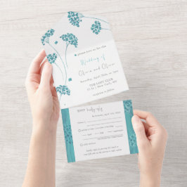 Boda De Flujo Turquesa Cuto En Una Invitación