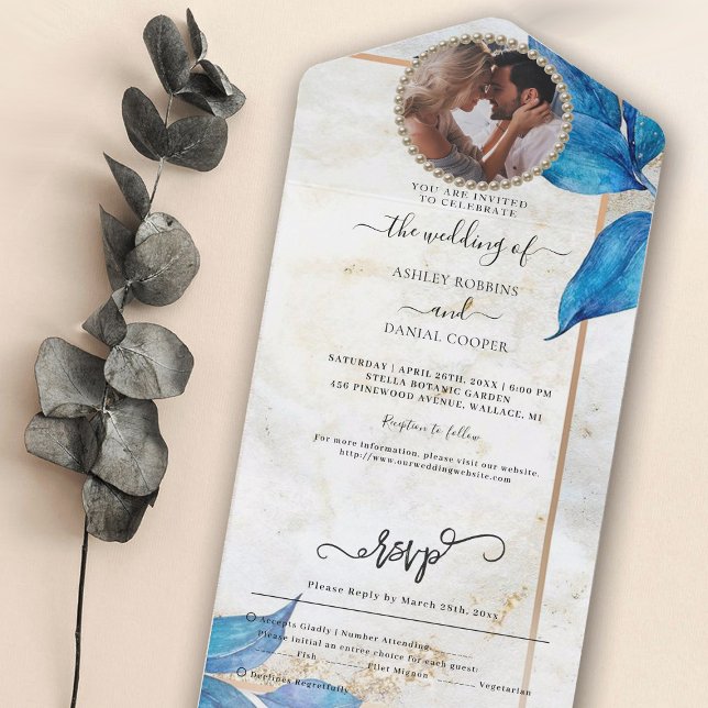 Boda De Foliage Azul Todo En Una Invitación (Subido por el creador)