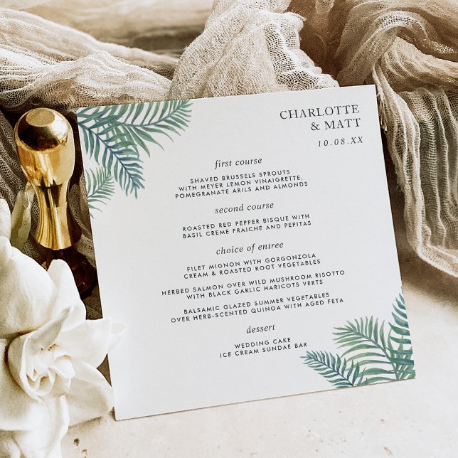 Boda de follaje tropical Tarjeta cuadrada de menú (Subido por el creador)