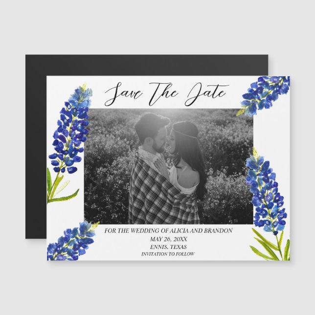 Boda de foto de Bluebonnets Mentón de guiones de p (Anverso/Reverso)