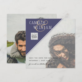 Boda de FOTO púrpura Invitar CÓDIGO QR RSVP Azul