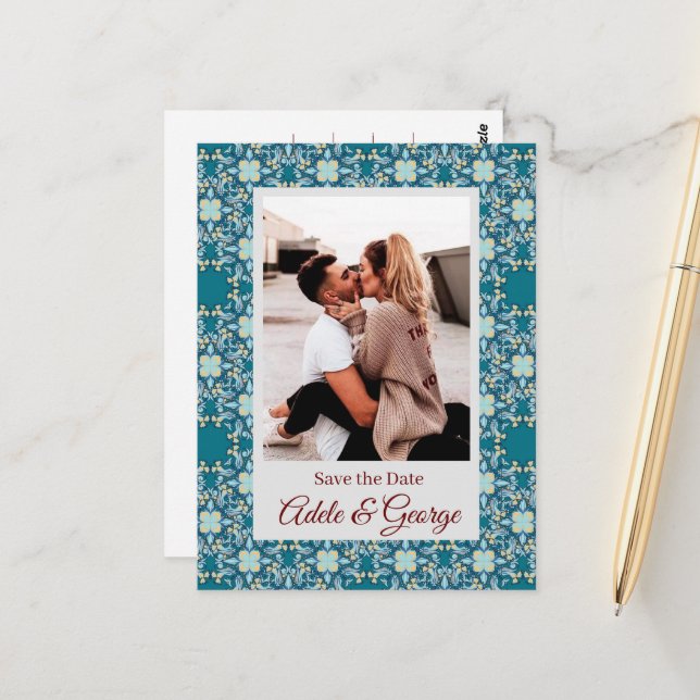 Boda de fotos de Aquamarine Salven la tarjeta post (Anverso/Reverso In Situ)