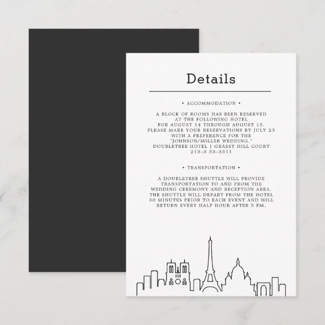Boda de Francia | Invitación a detalles de invitad (Anverso / Reverso)