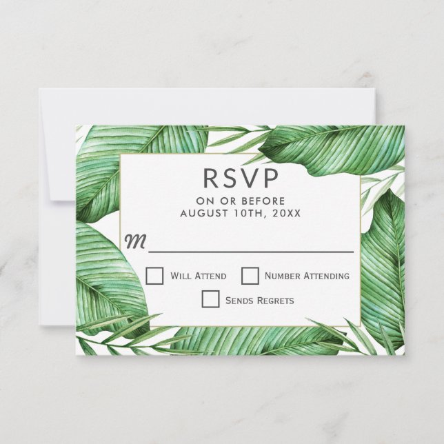 Boda de frondosa vegetación tropical RSVP (Anverso)