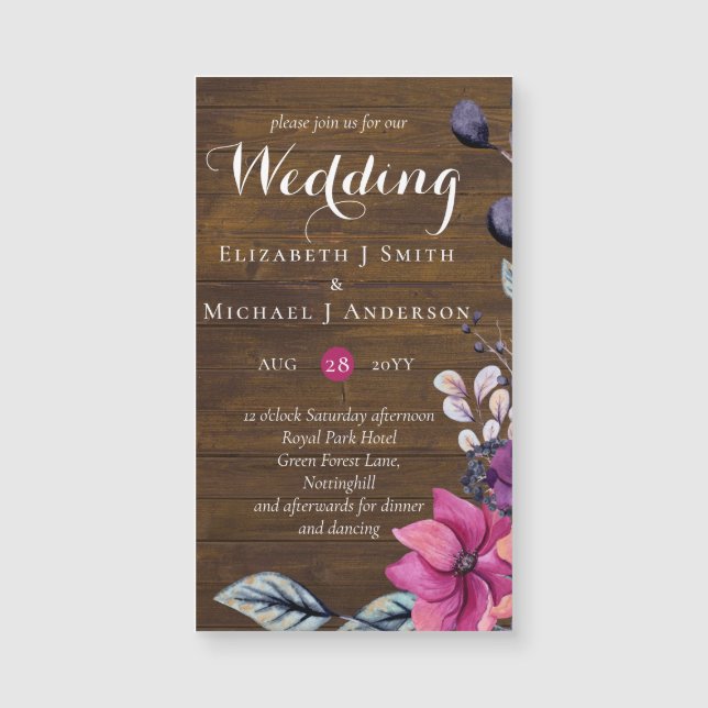 Boda de Fuchsia Floral Woodland (Anverso)