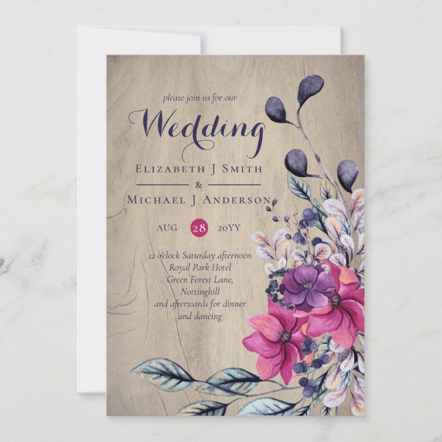Boda de Fuchsia Floral Woodland (Anverso)