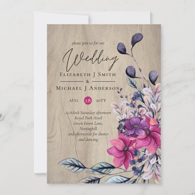 Boda de Fuchsia Floral Woodland (Anverso)