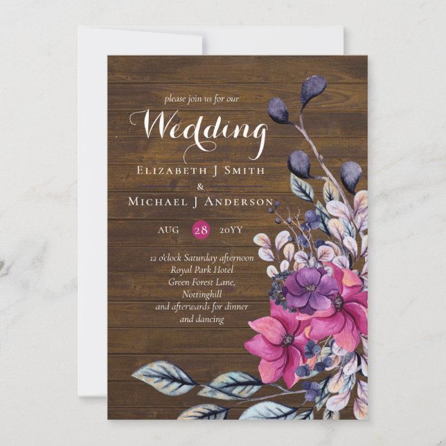 Boda de Fuchsia Floral Woodland (Anverso)