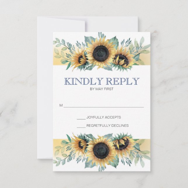 Boda de girasol azul de la marina RSVP (Anverso)