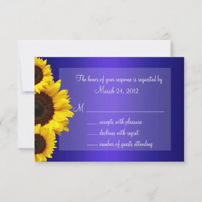 Boda de girasol azul y amarillo RSVP (Anverso)
