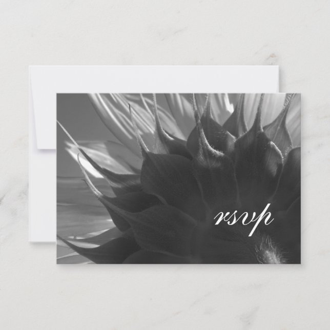 Boda de girasol botánico blanco y negro RSVP (Anverso)