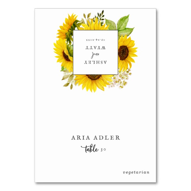 Boda de girasol de país Menú Opciones Tarjetas de  (Anverso)