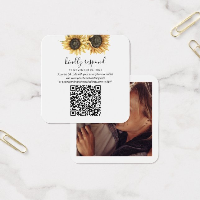 Boda de girasol floral Foto Tarjeta RSVP de código (Oficina)