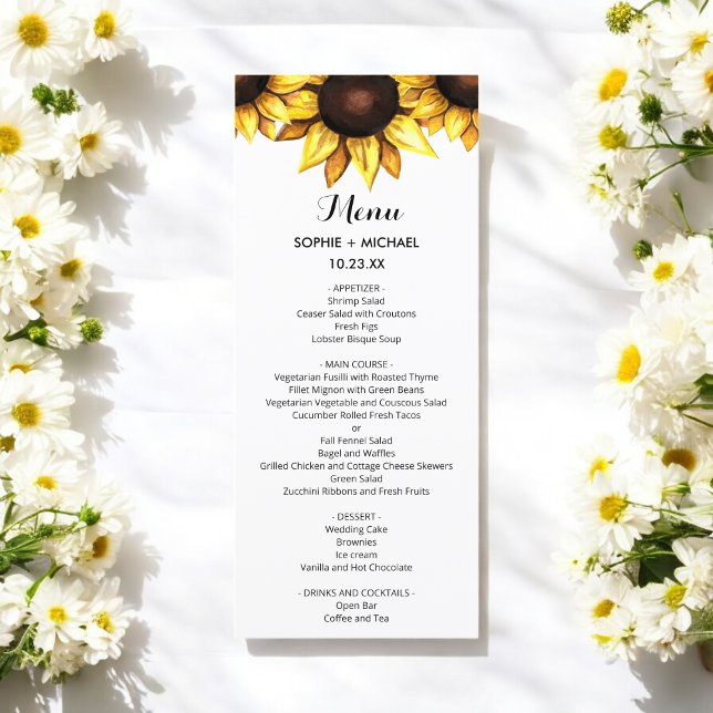 Boda de girasol Menú Floral Tarjeta amarilla blanc (Subido por el creador)