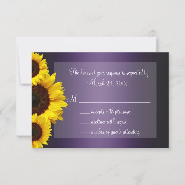 Boda de girasol morado y amarillo RSVP (Anverso)