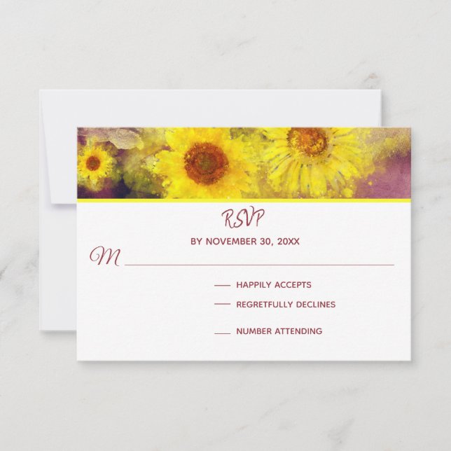 *~* Boda de girasol púrpura rúcula RSVP (Anverso)