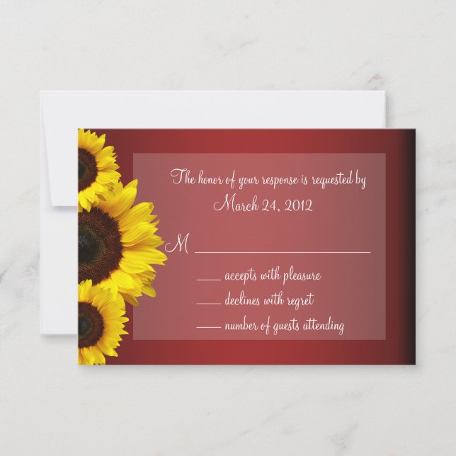 Boda de girasol rojo y amarillo RSVP (Anverso)