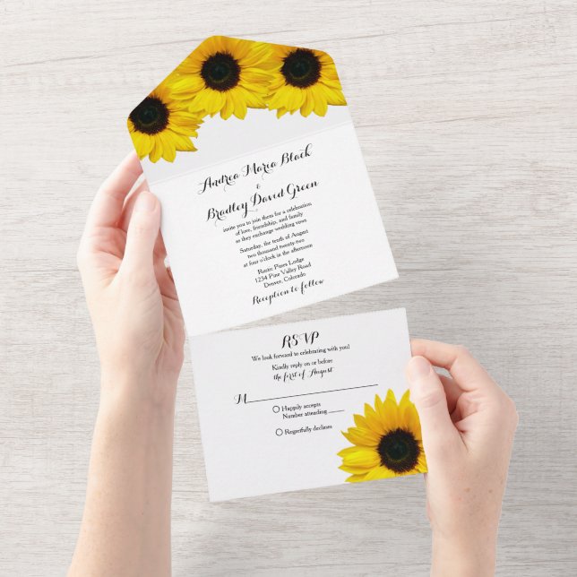 Boda De Girasol RSVP Todo En Una Invitación (desgarro)