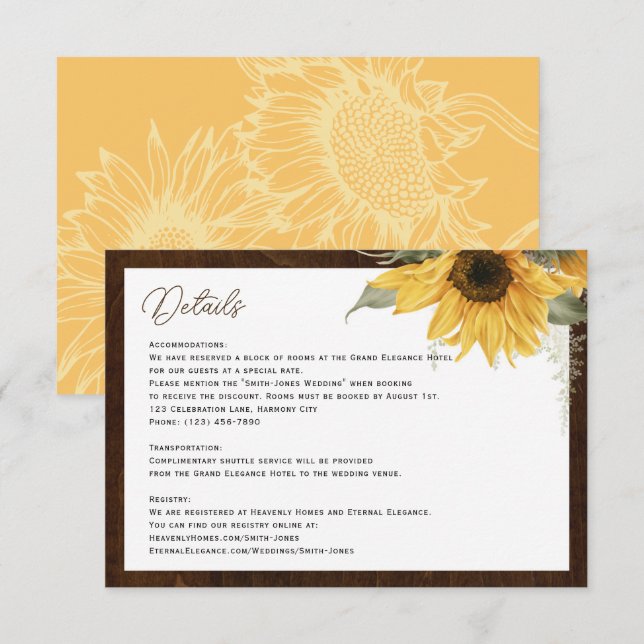 Boda de girasol ruso detalles tarjetas de recinto (Anverso / Reverso)