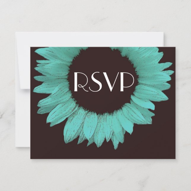 Boda de girasol turquesa y chocolate RSVP (Anverso)