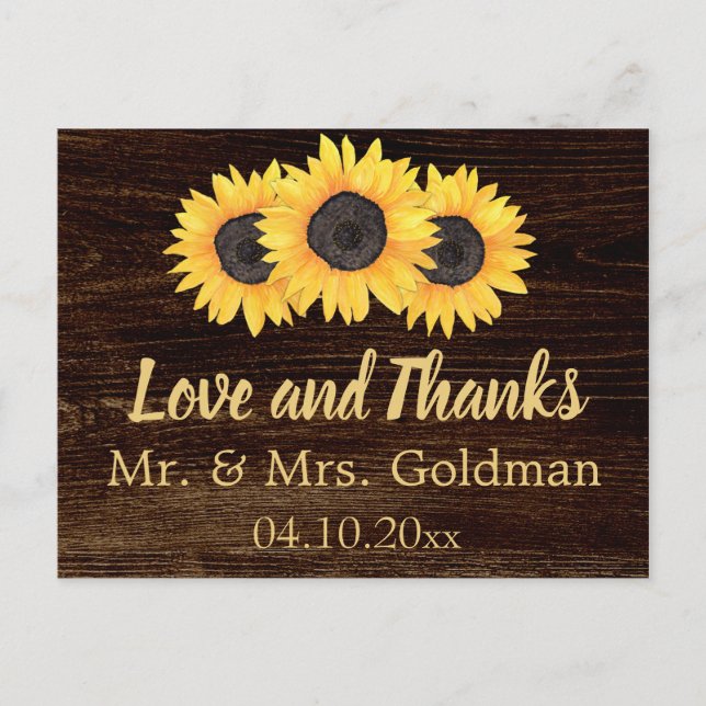 Boda de girasoles Tarjeta postal de agradecimiento (Anverso)