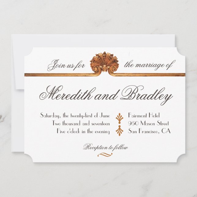 Boda de glamour dorado | Invitación de oro Art Dec (Anverso)