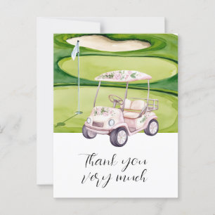 Boda de golf gracias. tarjeta con carrito de golf