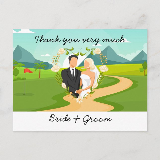 Boda de golf Gracias tarjeta para acuarela de oro (Anverso)