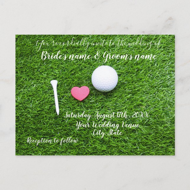 Boda de golf Tarjeta de invitación con amor sobre  (Anverso)
