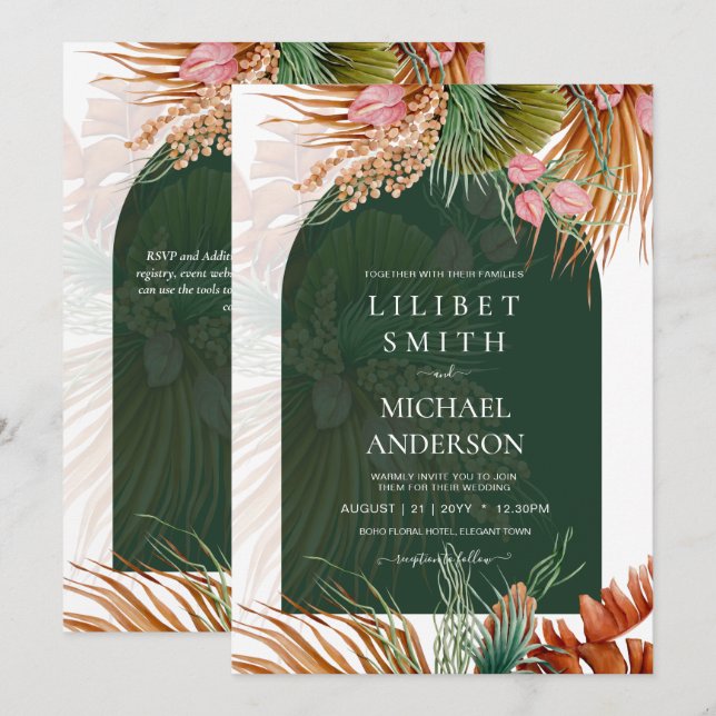 BODA de Grado BOHO Tropical Pampas (Anverso / Reverso)