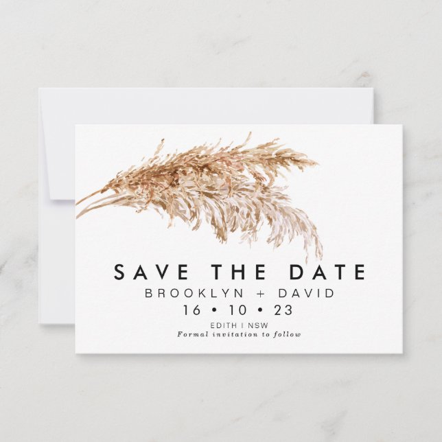 Boda De Grass De Pampas Moderna Salva La Tarjeta D (Anverso)