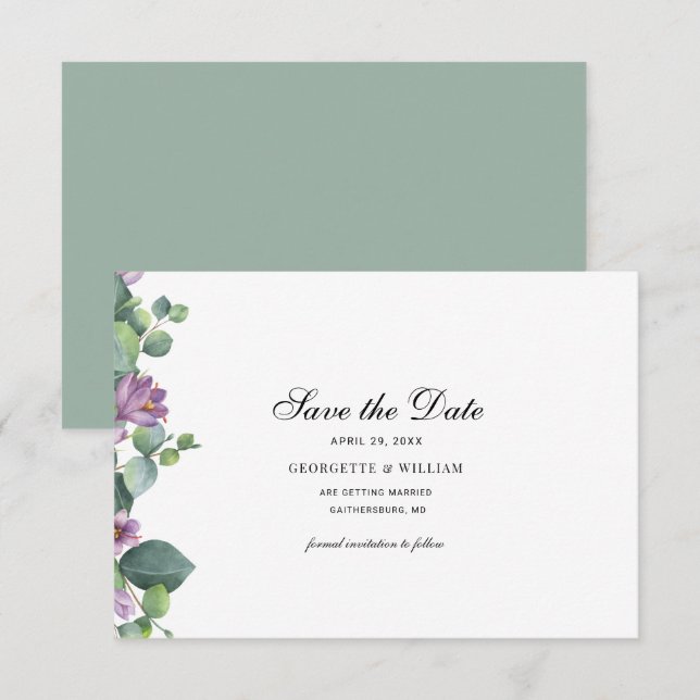 Boda de guión botánico Eucalyptus Guardar la fecha (Anverso / Reverso)