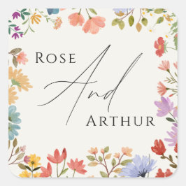 Boda de guión de flor silvestre Pegatina redondo c