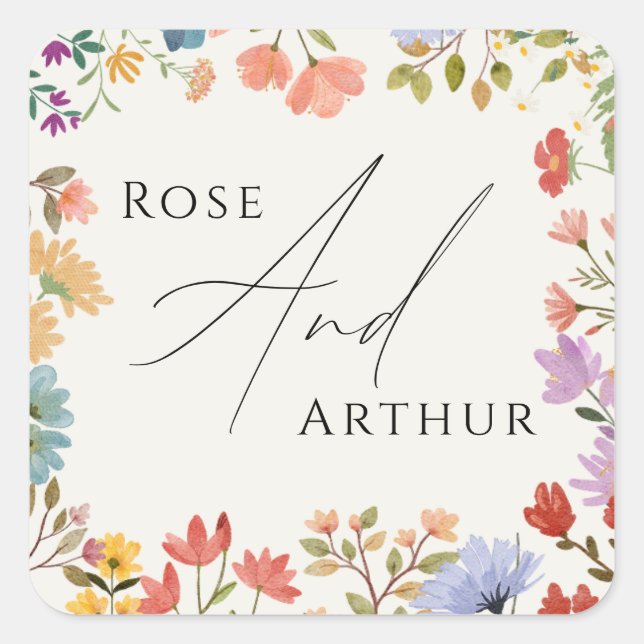 Boda de guión de flor silvestre Pegatina redondo c (Anverso)