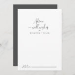 Boda de guión de moda Tarjeta de consejo de saludo<br><div class="desc">Este elegante boda de guiones desea que la tarjeta de consejo sea perfecta para un boda moderno. El diseño, sencillo y elegante, presenta una tipografía de escritura clásica y elegante en blanco y negro. Estas tarjetas son perfectas para un boda, una ducha de novia, una ducha de bebé, una fiesta...</div>