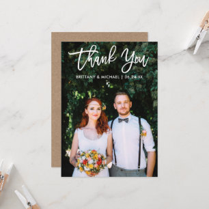 Boda De Guión De Pincel Foto Kraft Gracias Tarjeta