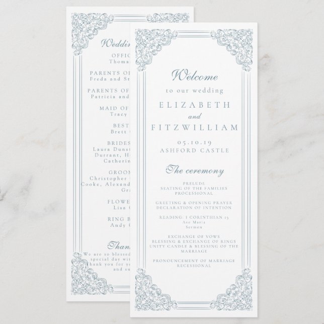 Boda de guión elegante del marco azul turbio (Anverso / Reverso)