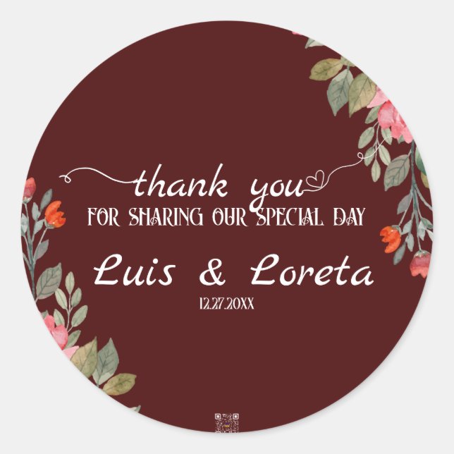 Boda de guiones Gracias Pegatina (Anverso)