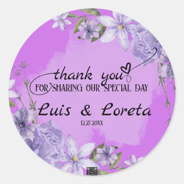 Boda de guiones Gracias Pegatina (Anverso)