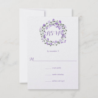Boda de guirnaldas con flores de peón púrpura RSVP