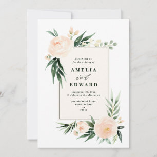 Boda de hoja de acuarela de melocotón y crema + fo