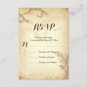Boda de hoja de pergamino marrón vintage RSVP