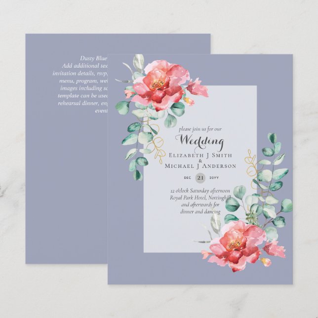BODA de hoja verde de eucalipto rojo y floral (Anverso / Reverso)
