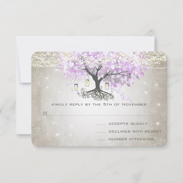 Boda de hojas de corazón de lavanda radiante RSVP (Anverso)