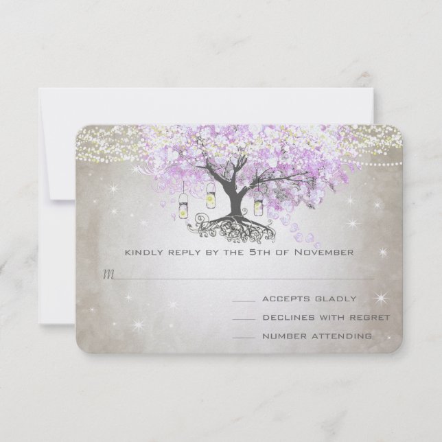 Boda de hojas de corazón de lavanda radiante RSVP (Anverso)